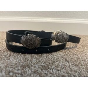 Black Faux Leather Belt with Western Floral Concho Buckle Accent